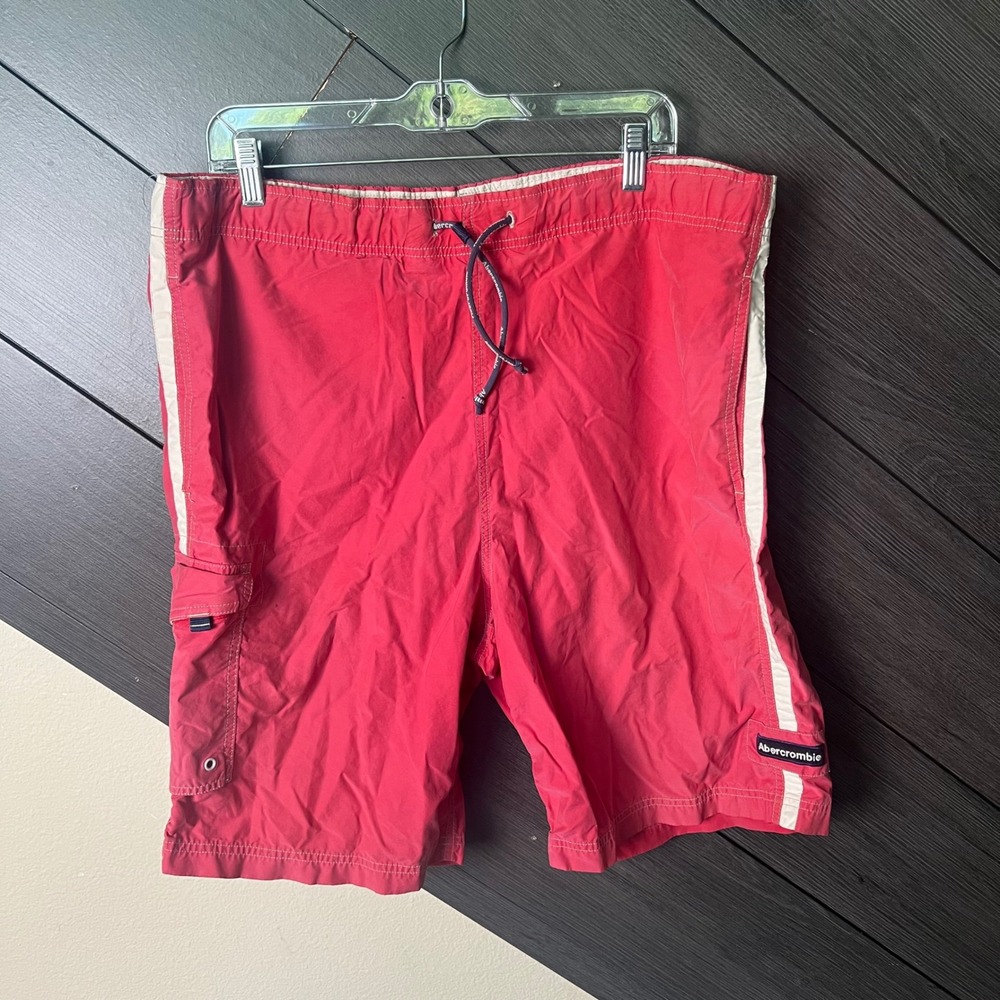 Abercrombie & Fitch Men's Vintage Red Board Shorts Swim Trunks Size 38 Y2K